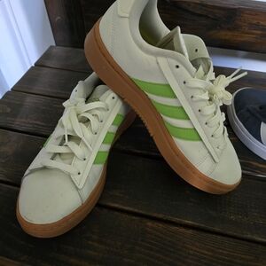Adidas Cream and Lime Sneakers with Brown Sole